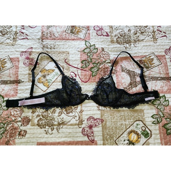 SAVAGE X FENTY Women's‎ Lace Bra Blue and black unlined Size 32B - Picture 9 of 11